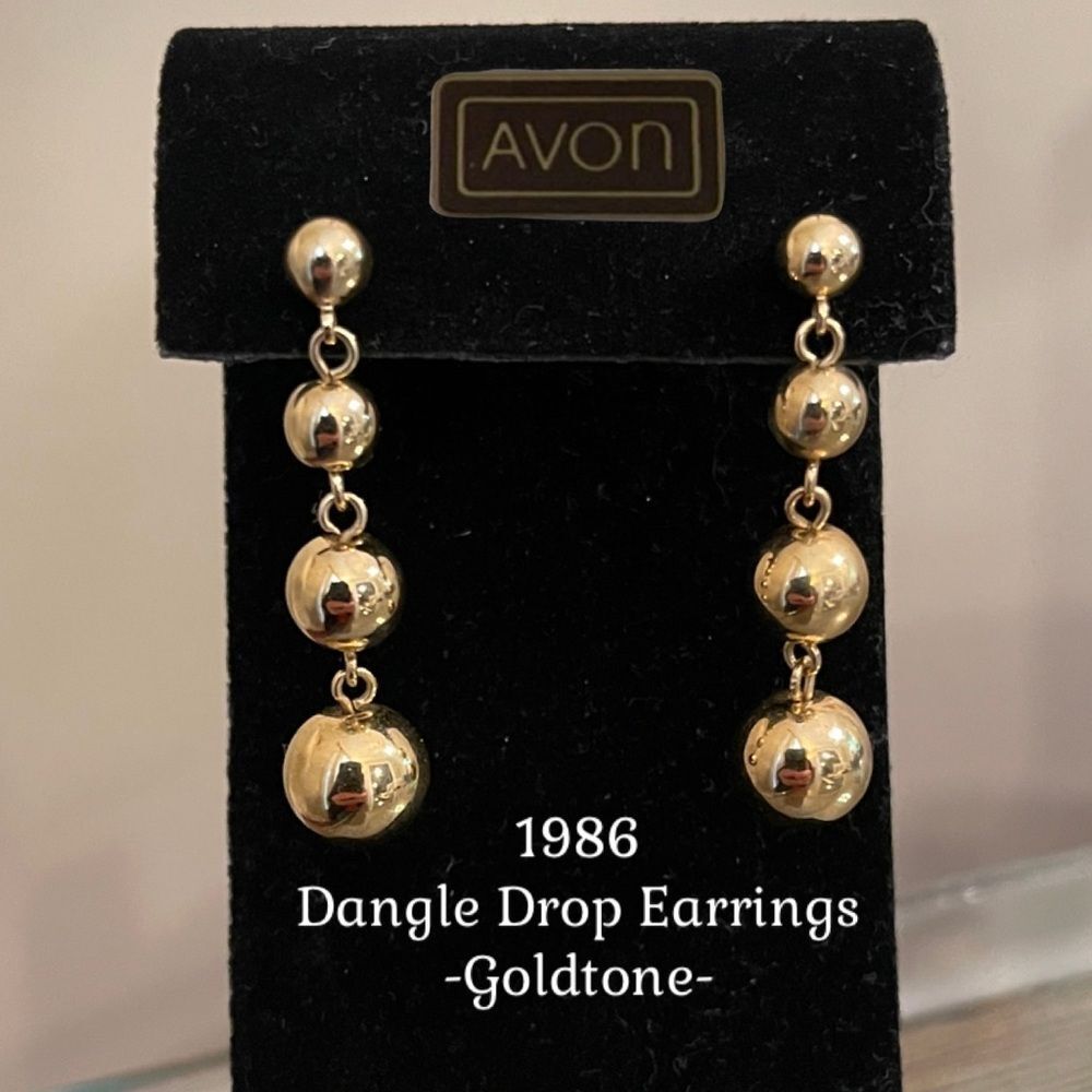 Vintage 1986 Avon Dangle Drop Earrings - Graduated Gold-tone Beaded Earrings